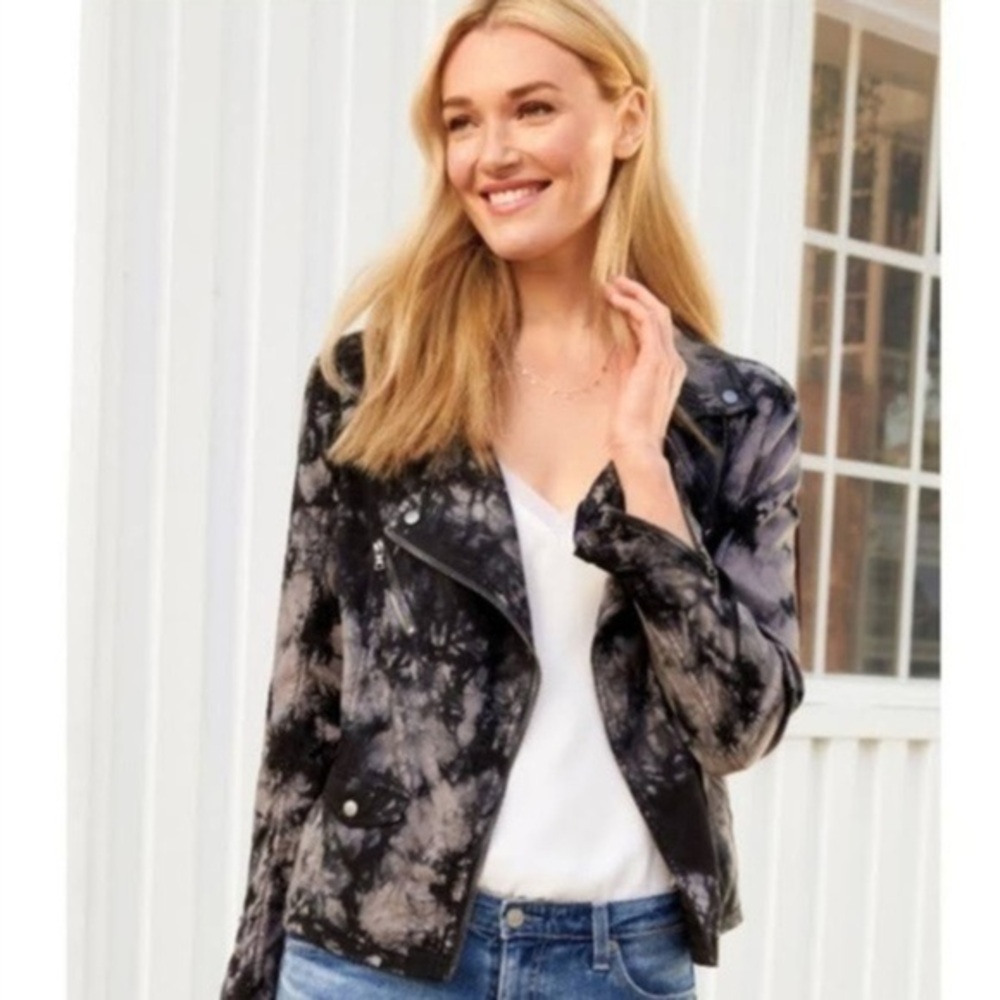 Marrakech Tie Dye Amber Moto Jacket Evereve Womens XS Black Gray